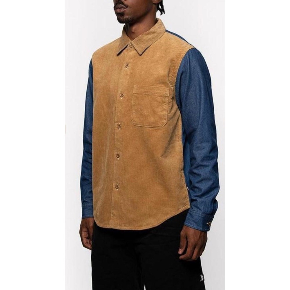Stussy Men's Denim Corduroy Mix Long Sleeve Shirt‎ Sz L